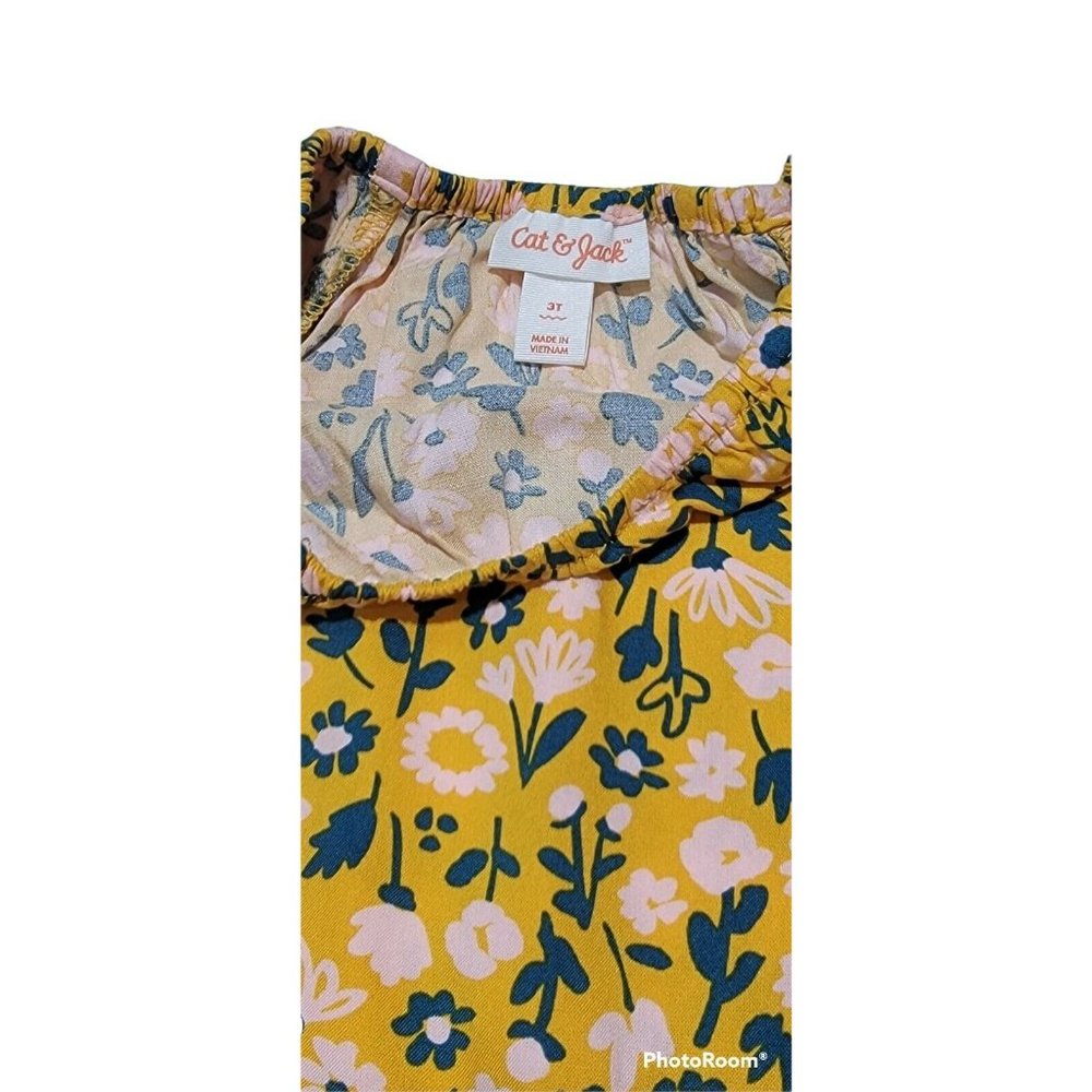 Cat & Jack Toddler Girls' Tie-Back Floral Short Sleeve Romper Yellow 3T - Picture 4 of 4